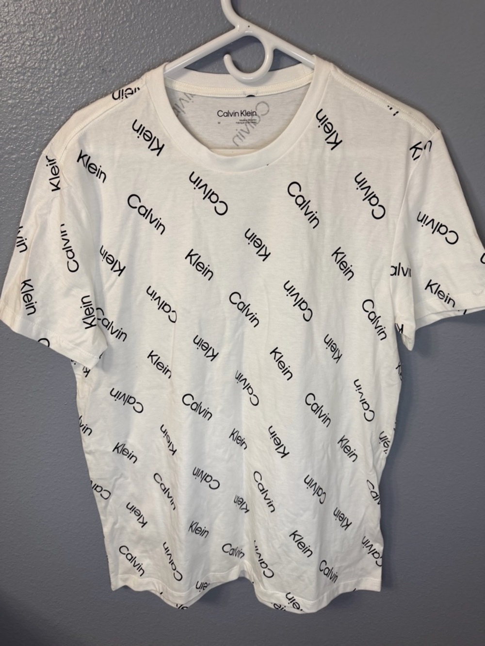 Calvin Klein White Short-Sleeve Tee with Black All-Over Logo